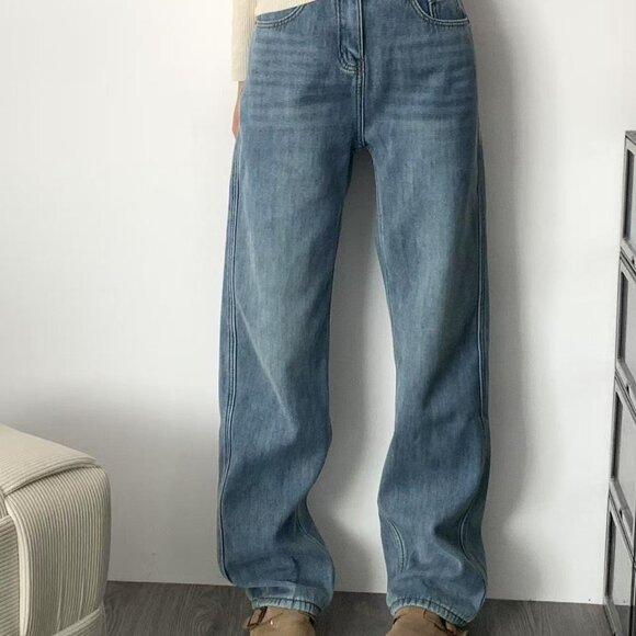 👖 Fleece Lined Wide Leg Jeans - Picture 1 of 5